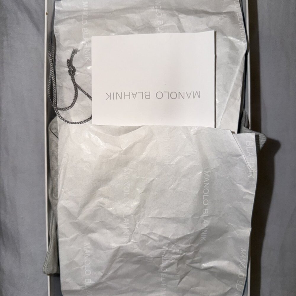 Manolo Blahnik Maysli Navy Blue Suede Buckle Slingback Pumps - Picture 4 of 7